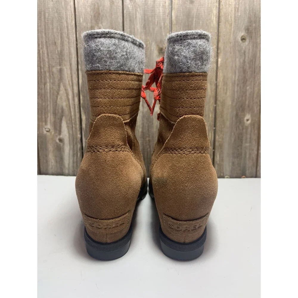 SOREL Lexie Wedge Gold Star Boots Womens / Youth Brown Leather 5